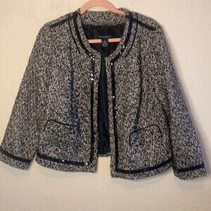Cynthia Rowley wool blazer jacket sequin herringbone mob wife country club L